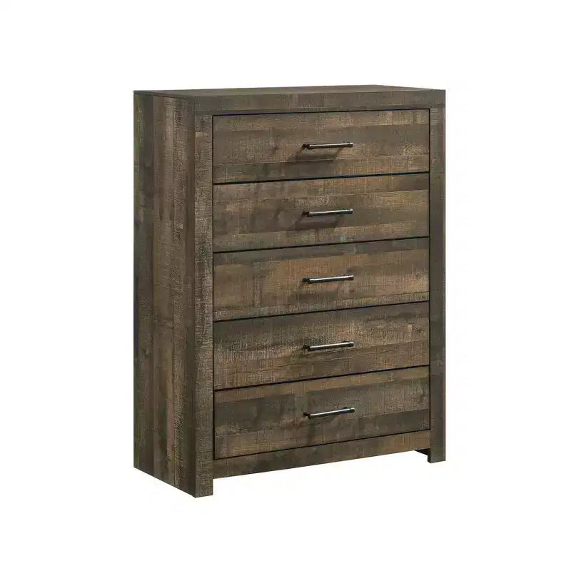 Beckett 5 Drawer Chest Walnut - Picket House Furnishings: Vertical Storage, Bronze Hardware, MDF Composite