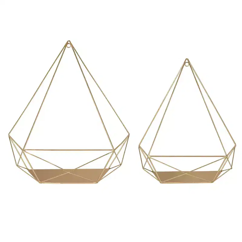 Kate & Laurel All Things Decor 2pc Prouvé Diamond Shaped Shelf Set Gold - Metal Floating Decor Storage