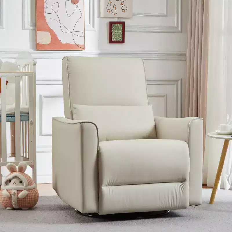 360Swivel Rocking Recliner Chair, Glider Rocking Chair, Upholstered Faux Leather Recliner