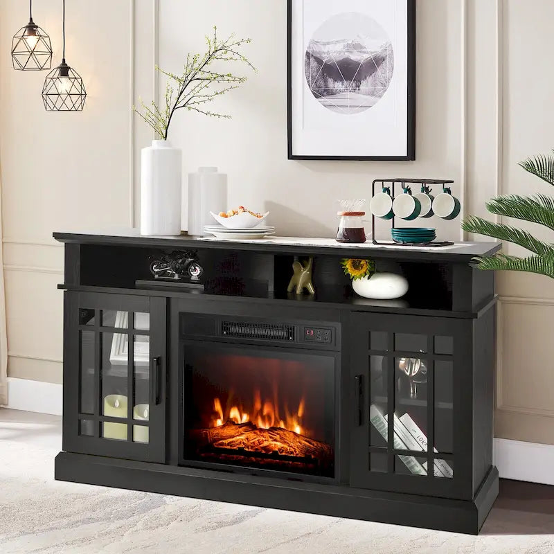 Gymax 48 TV Stand Console Cabinet w/ Fireplace Entertainment Center - 48 x 16 x 30