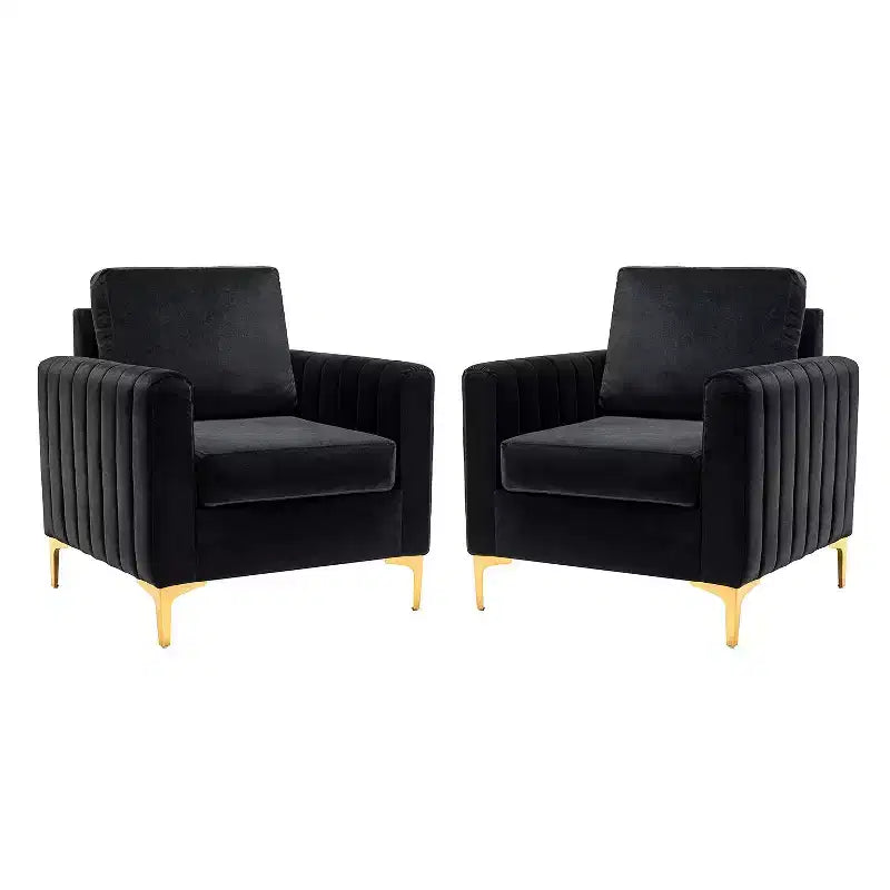 Set of 2 Iapygia Contemporary Tufted Wooden Upholstered Club Chair with Metal Legs for Bedroom Club Chair| ART OF LIVING DESIGNS