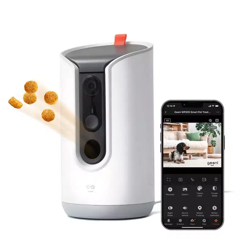 Geeni PetConnect Treat Cam Pro Auto Rotating Smart Treat Dispenser Camera 2K: Wi-Fi, Indoor Use, 2-Way Talk