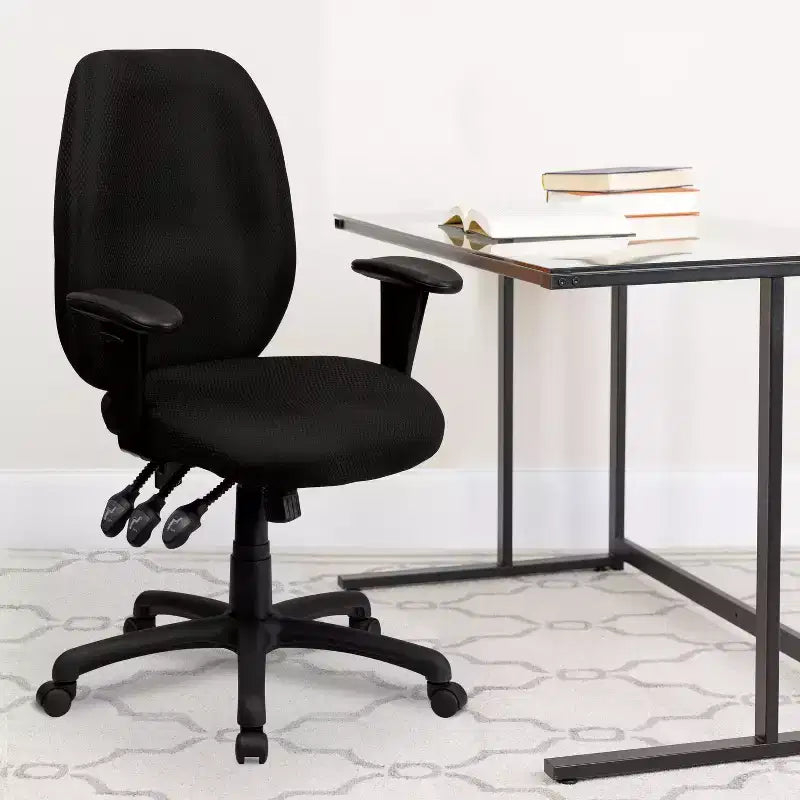 Emma and Oliver High Back Fabric 3-Paddle Ergonomic Swivel Office Chair Adjustable Arms