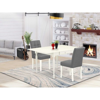 HomeStock 3-Pc Linen White Finish Rectangular Solid Wood Top with Dropleaf Dining Table Set