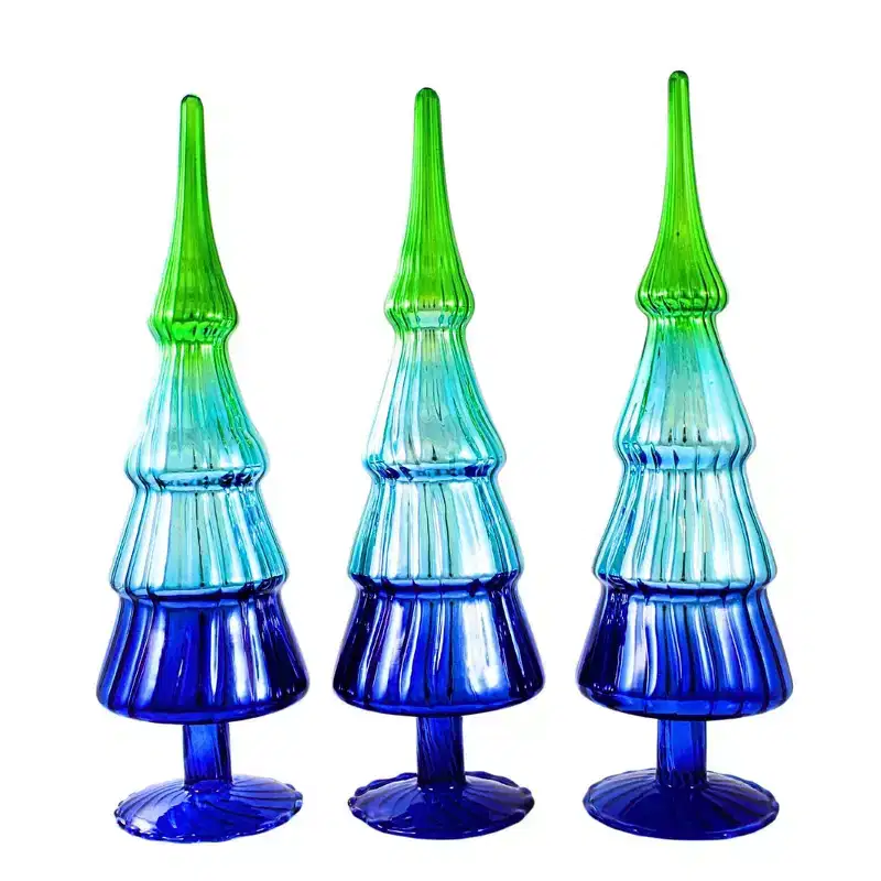 Cody Foster 13.0 Inch Blue Hue Gradient Trees Set Of 3 Christmas Tree Ornament Set , Christmas Decor Christmas Village Decorate (3PC)