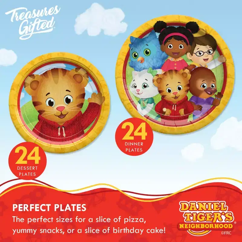 Treasures Gifted Daniel Tiger Party Supplies - Complete Set for 24 Guests - Plates, Tablecloth, Banner, Balloons & Napkins