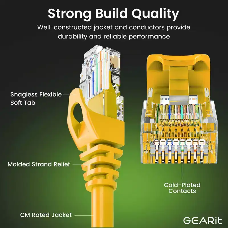 GEARit Flexible Soft Boot Cat6 Ethernet Patch Cable, Yellow - 1ft