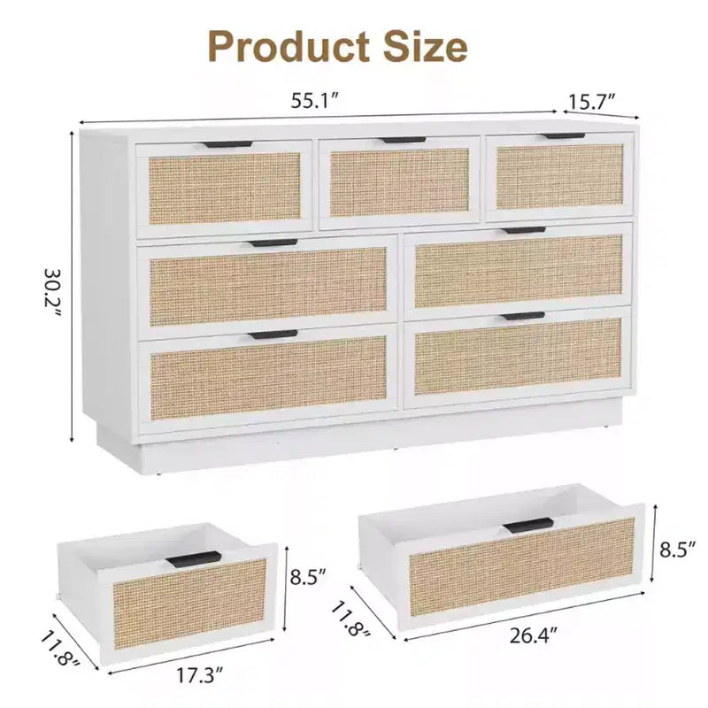 Rattan 7-Drawer Dresser - 55