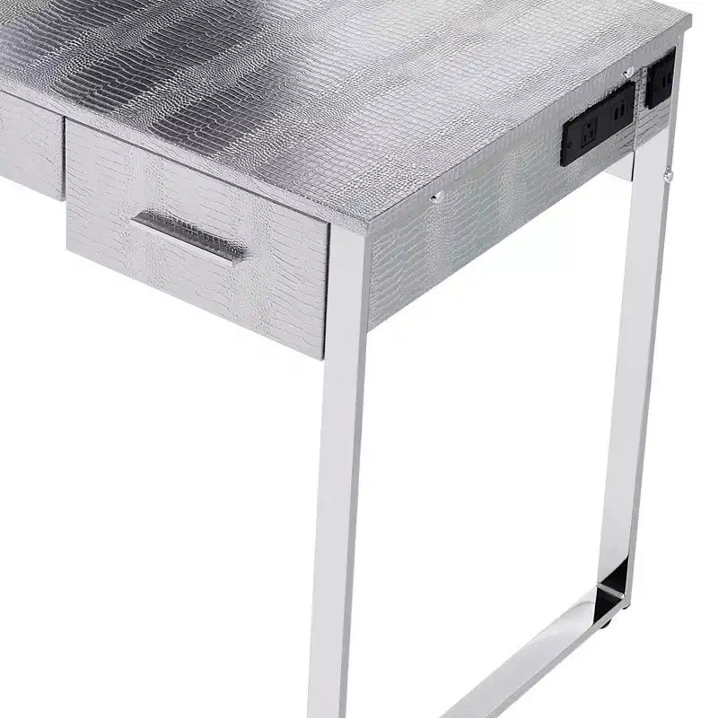 50" Myles Vanity Table Antique White, Chrome Finish - Acme Furniture: Built-in Outlet, USB, Storage