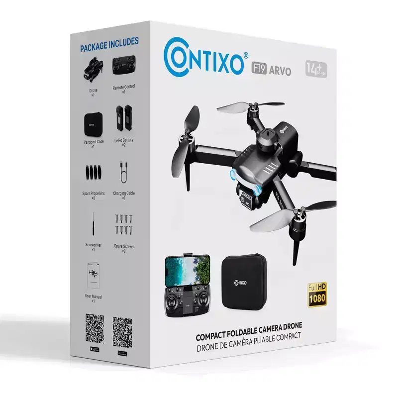 Contixo F19 Arvo Foldable Drone with 1080P HD Camera, FPV, Obstacle Avoidance, 2 Batteries, Brushless Motors & LED Lights  Black