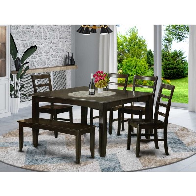 Mediterranean Dinette Set - Kitchen Table with 4 Chairs & Bench - Solid Wood Dining Room Set