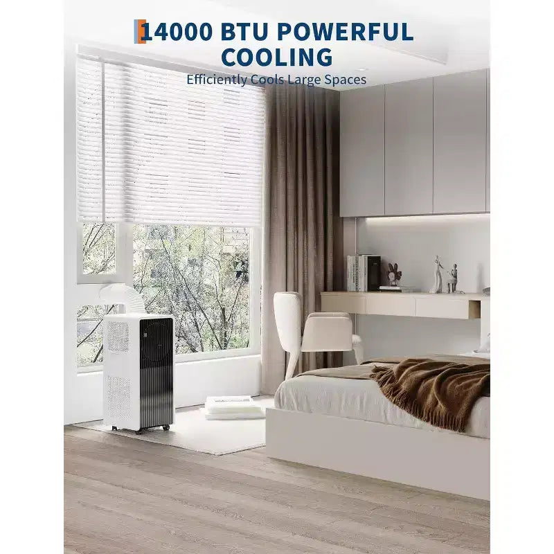 Acekool 14,000 BTU Portable Air Conditioner, 3-in-1 AC, Fan, Dehumidifier, for Room up to 700 Sq. Ft, Remote, Timer, Sleep Mode, Black+White