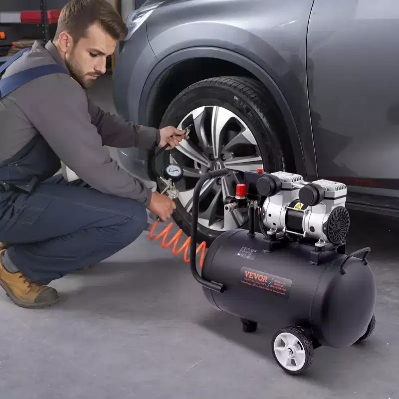 VEVOR Air Compressor, 8 Gallon Steel Tank,1HP 2.2 CFM@90 PSI Oil Free Air Compressor & Max. 120PSI Pressure,80dB Ultra Quiet Portable Compressor,Black