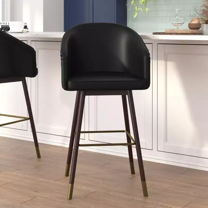 Emma and Oliver Upholstered Bar Height Dining Stool with Wood Frame