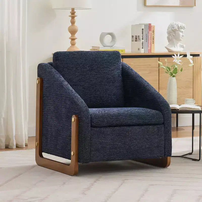 Modern Accent Chair for Bedroom, Chenille Fabric Upholstered Chair with Wooden Side Frame, Cushioned Leisure Chair
