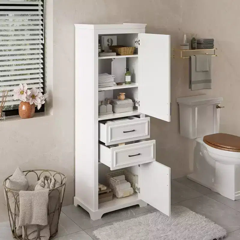 Freestanding Bathroom Storage Cabinet with Drawer, Adjustable&Fixed Shelf, Soft Close Doors, White - ModernLuxe