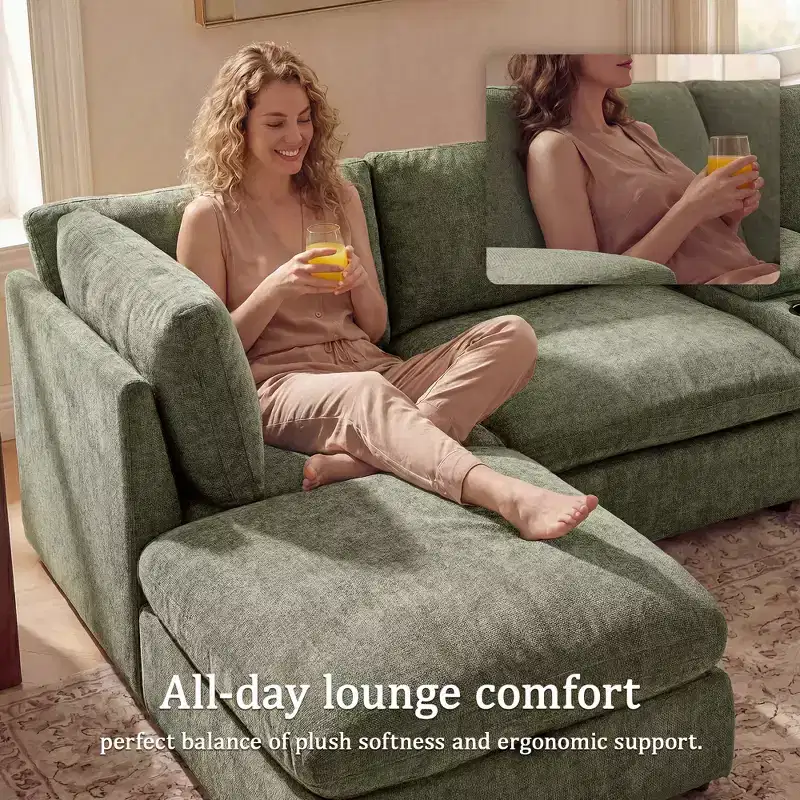 Morden Fort 140'' Modular Sectional Sofa with Storage Ottoman, U Shape Cloud Couch with 22 Deep Seat, Modern Chenille Sectional Sofa for Living Room