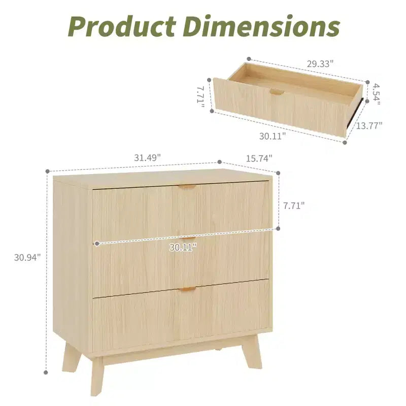 3 Drawer Dressers, Modern Fluted Closet Dressers Chest of Drawers, for Bedroom Living Room, Hallway,