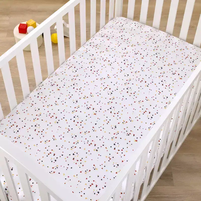 NoJoDisney Mickey Mouse - Red, Yellow, Black and White Mickey Confetti Nursery Fitted Crib Sheet