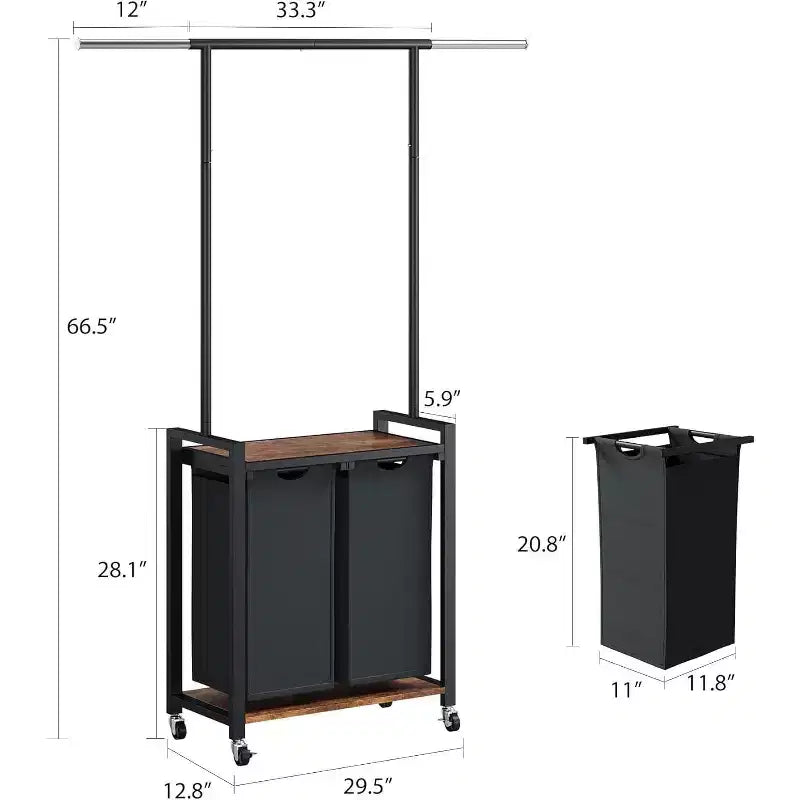 Laundry Sorter 2/3/4 Section,Rolling Laundry Sorter Hamper with Hanging Rack & Shelf, Laundry Basket Organizer with Lockable Wheels,Folding Station