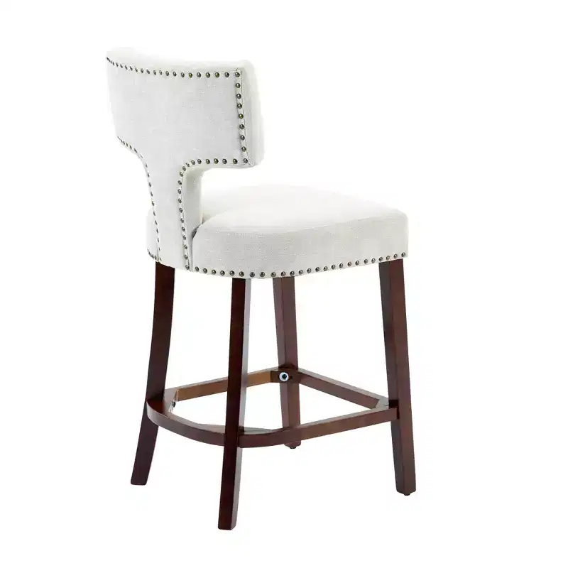 CLIHOME Set of 2 Mid Century Counter Height Bar Stools, Farmhouse Linen Fabric Upholstered Kitchen Accent Chair Curved Backrest