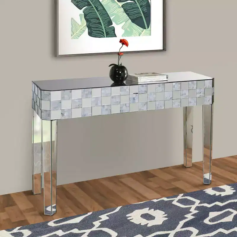 Royal Hampton Chequered Pattern Console Table In Rectangular Shape, Clear