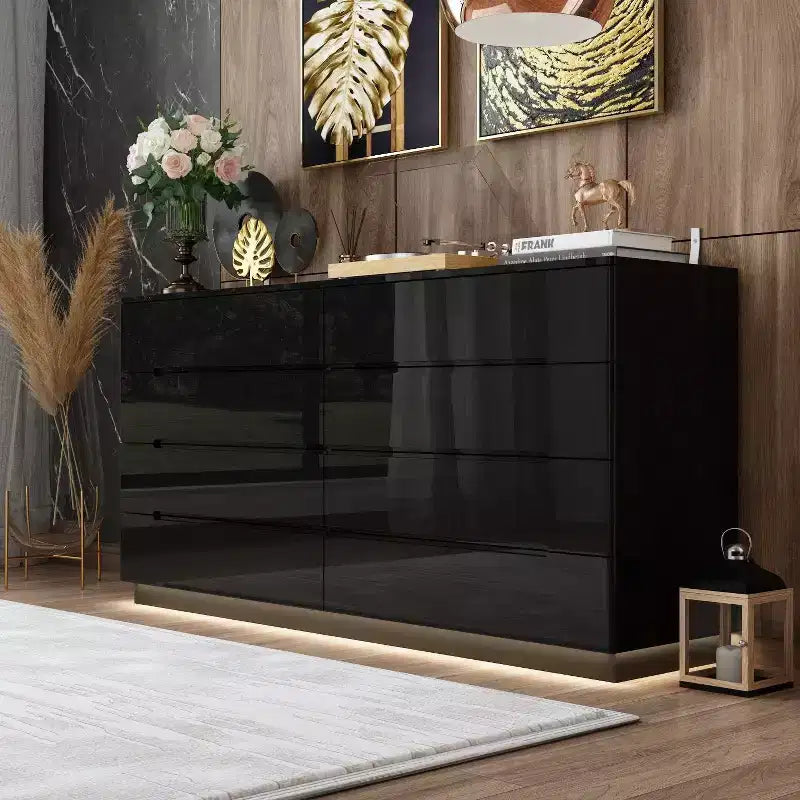 8 Drawer Dresser with Underlight - High Gloss Modern Chest of Drawers