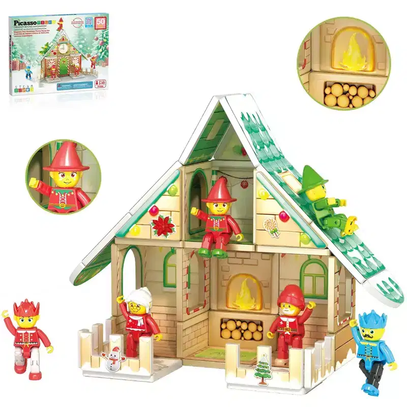 PICASSO-TILES Magnetic Tiles for Kids  Christmas House Theme 50PCS STEM Construction Building Blocks Educational Toy