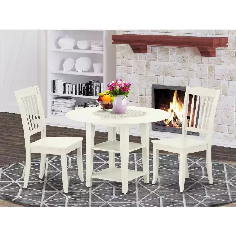 Round Dining Table Set 3pc 20-42 Table w/ Drop Leaves & 2 Chairs - Kitchen Dining Room