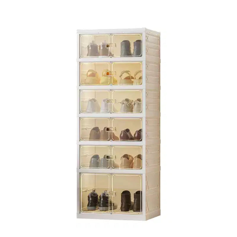 9-Tier Foldable Shoe Rack Organizer with Magnetic Clear Doors, Holds 12-18 Pairs