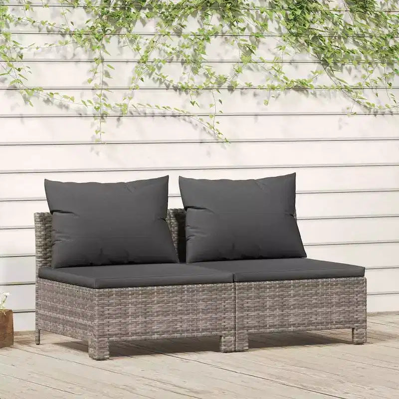 vidaXL 2-Seater Garden Patio Sofa  Luxurious Gray Poly Rattan Outdoor Furniture with Cushions  Lightweight & Weather-Resistant Lounge Set