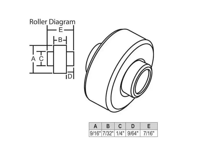 Brixwell Sliding Window Wheel Ball Bearing, Steel Construction, 9/16 Wheel Diameter, 1/4 Axle Diameter, 7/32 Thickness, Gray Finish