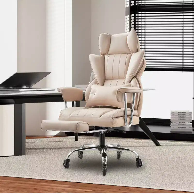 VEVOR Executive Office Chair with Footrest, 400lb Capacity Office Chair with Lumbar Pillow & Removable Armrests, Heavy Duty Ergonomic Chair,Beige