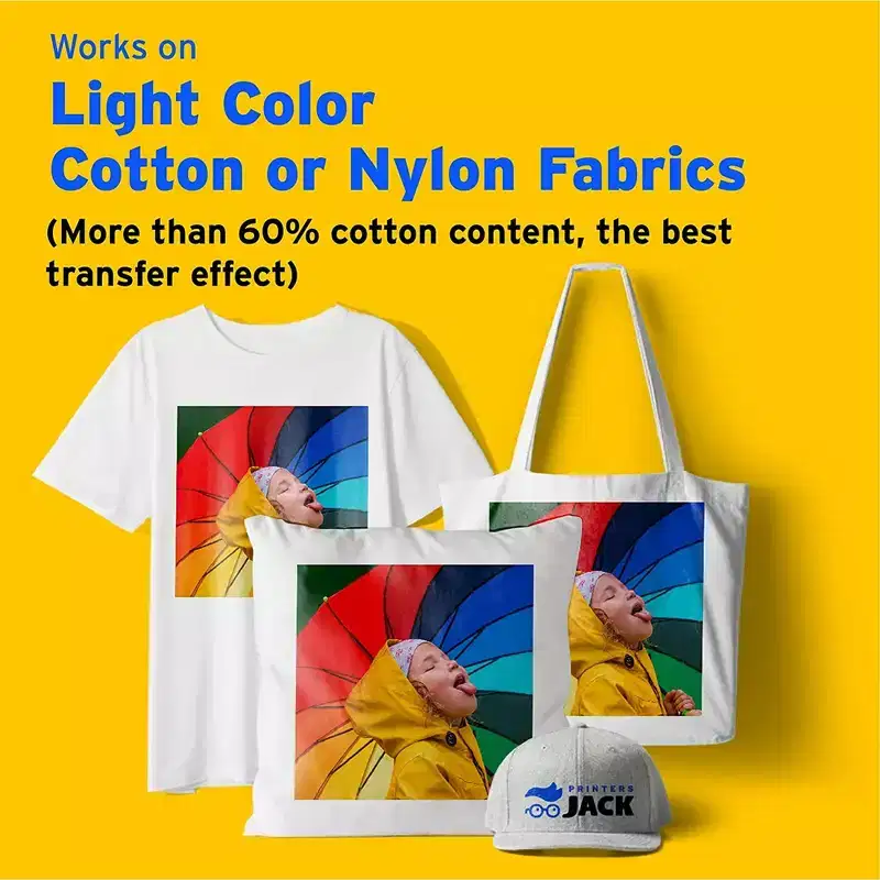 Printers Jack Iron On Heat Transfer Paper for White & Light Fabrics - A4 (8.3x11.7 in), 20 Sheets