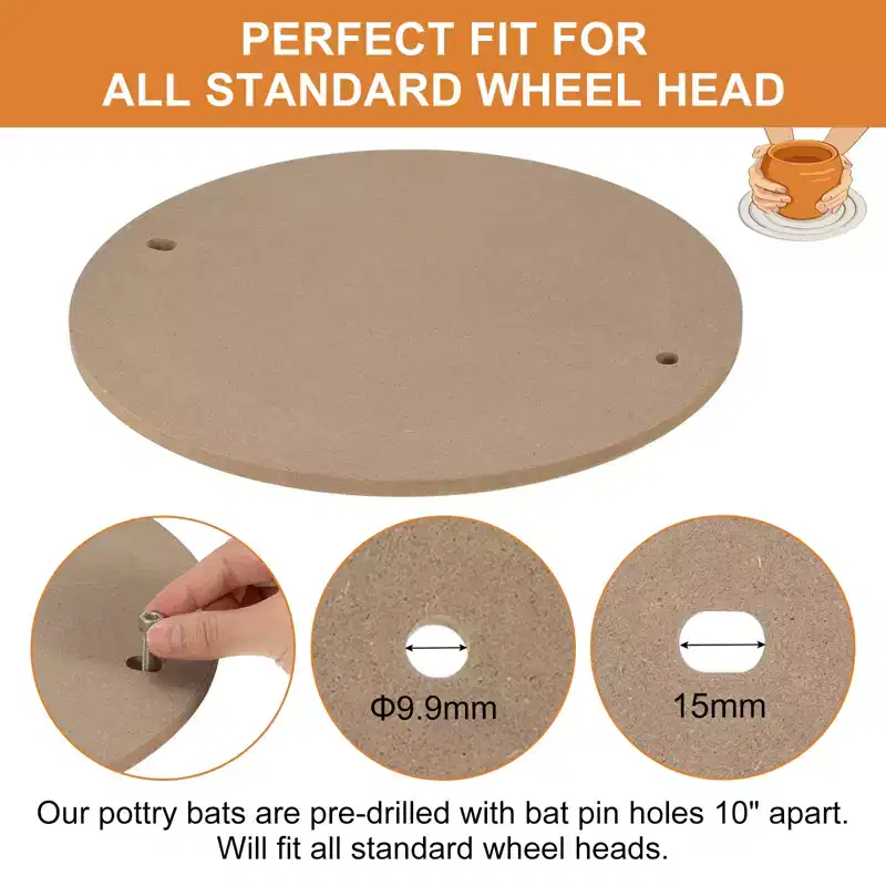 Unique Bargains Round Pre Pin Holes Apart with 304 Stainless Steel Pins Wood Pottery Wheel Bat
