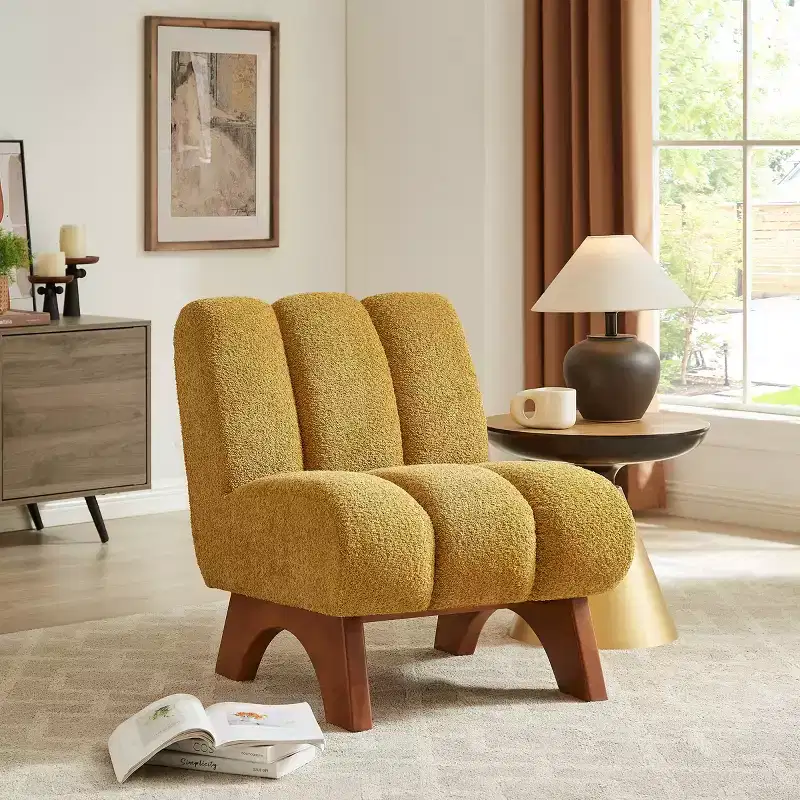 Art Leon Polar Fleece Fabric Upholstered Accent Slipper Chair with Rubber Wood Legs