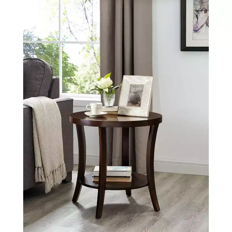 Round Side End Table with Arched Legs & Storage Shelf – Gray, 23.5
