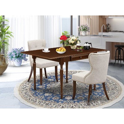 HomeStock 3-Pc Mahogany Finish Solid Wood Top Dining Table Set