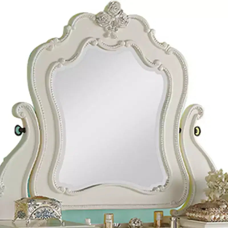 Edalene 39" Vanity Tables Pearl White - Acme Furniture: Girls Room Workstation with Mirror & Storage Shelf