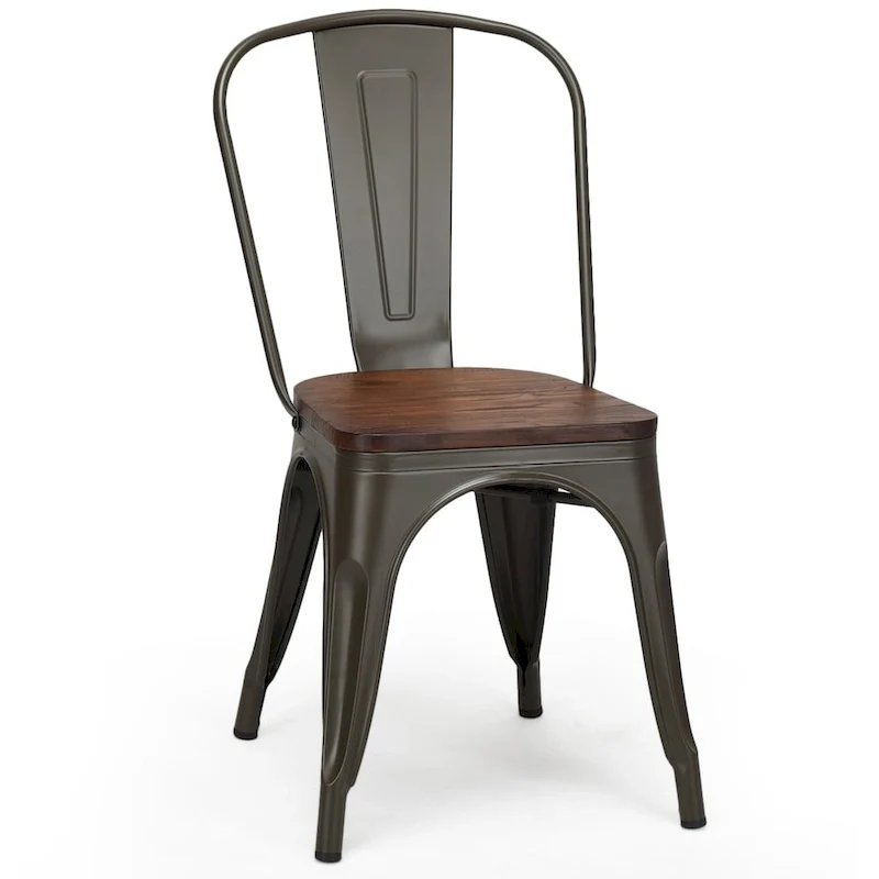 Stackable Bistro Cafe Dining Chair Metal Frame and Wood Seat