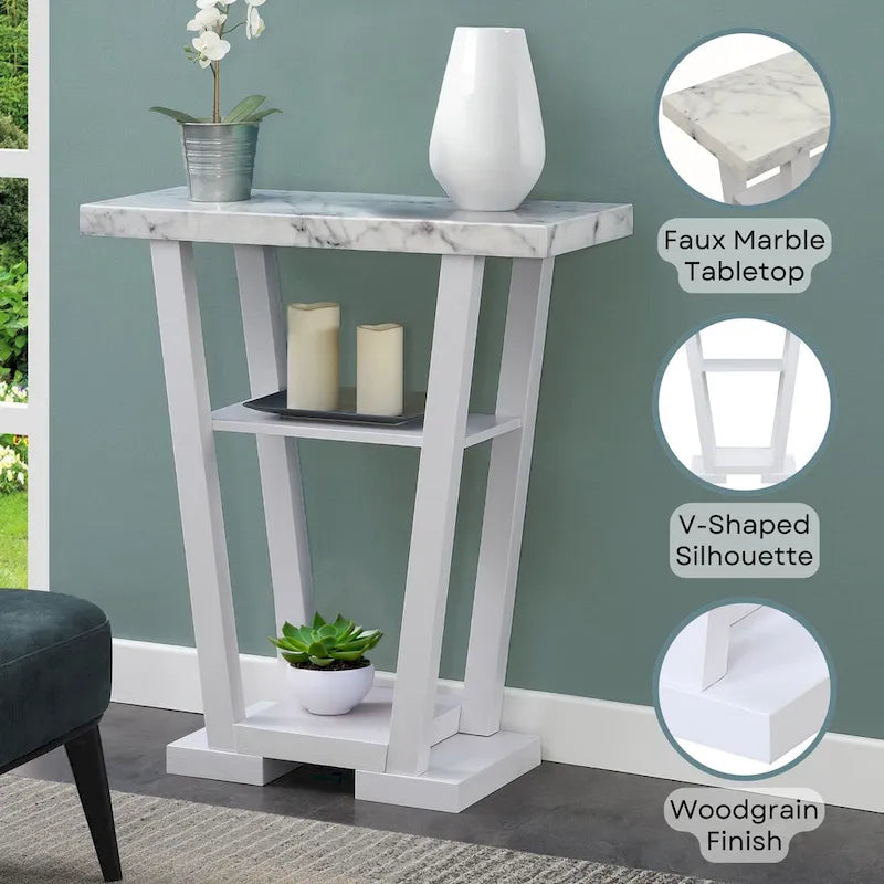 V-Shaped Console Table with Shelves