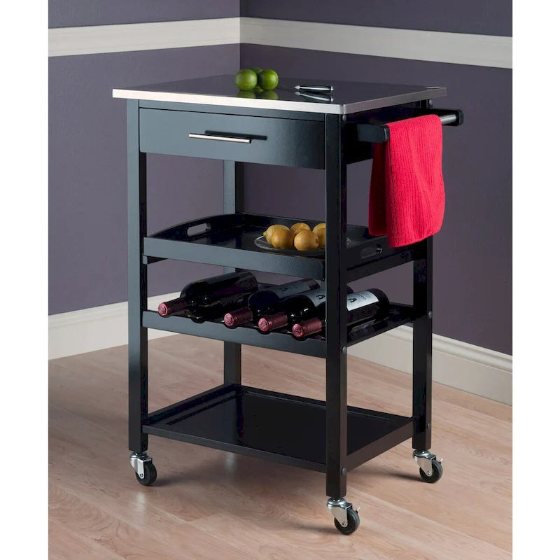 Utility Kitchen Cart, Stainless Steel Top, Black