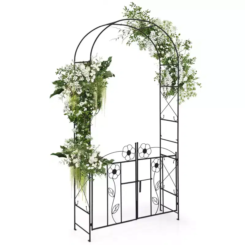 Costway 2 in 1 Garden Arbor Decorative Wedding Arch with Door & Latch for Climbing Plants