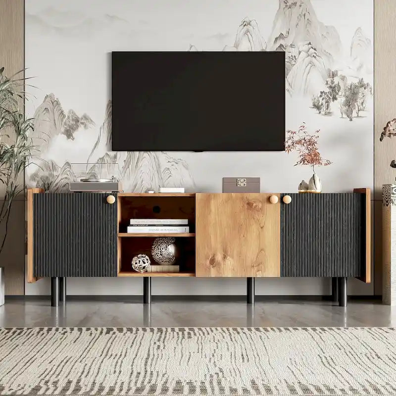 61-Inch TV Stand with 3 Cabinets and Open Storage Compartments
