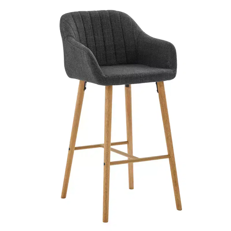 Zeus & Ruta Modern Linen Upholstery Bar Stools Set of 2 with Back, Armrest & Wood Legs, Kitchen Island Height