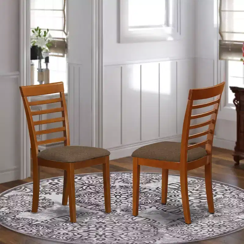 HomeStock Milan Dining Chairs Ladder Back Wood Seat Saddle Brown