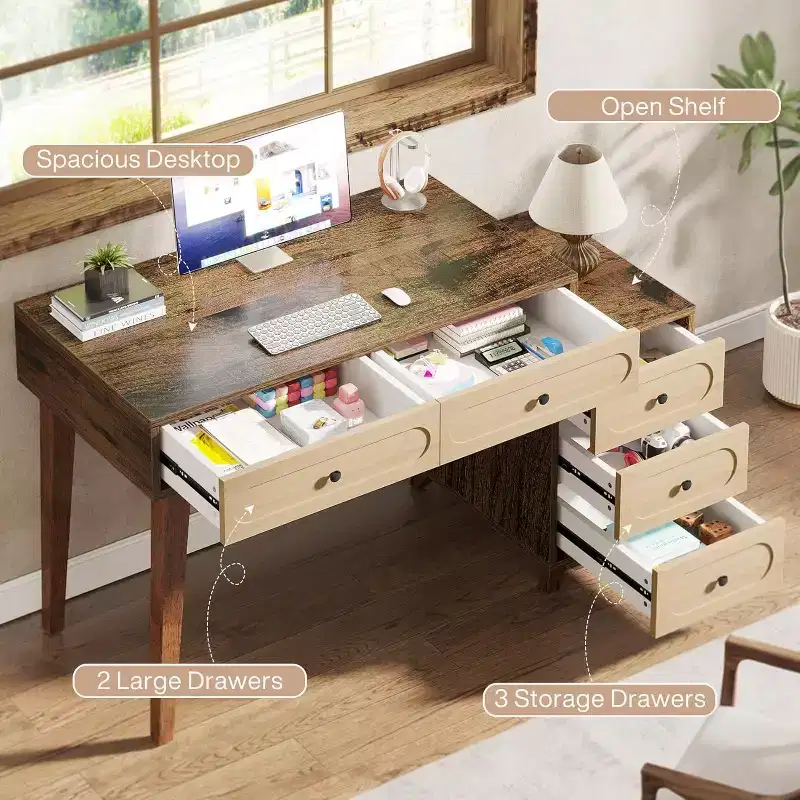 Lantine 51-Inch Computer Desk with 5 Drawers