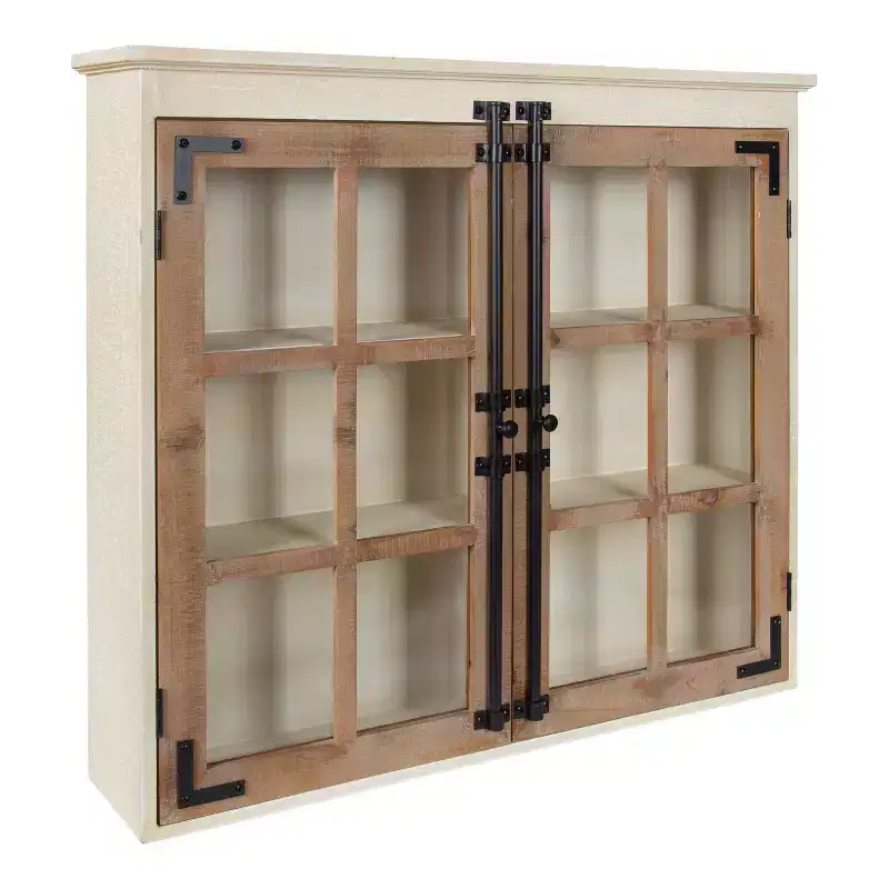 30" x 6.5" x 28" Hutchins Decorative Farmhouse Wood Wall Cabinet White/Brown - Kate & Laurel All Things Decor: No Assembly