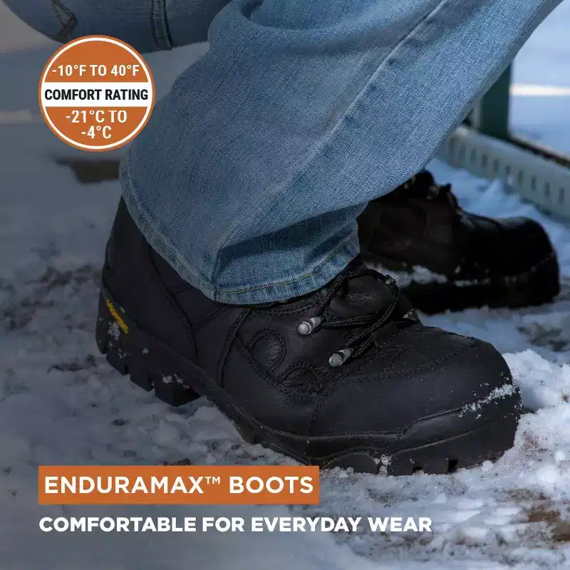 RefrigiWear Men's EnduraMax Warm Insulated Waterproof Black Leather Work Boots