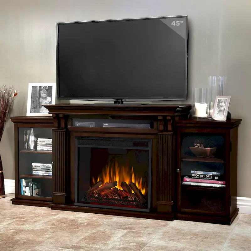 67-Inch Electric TV Stand Fireplace - Dark Walnut
